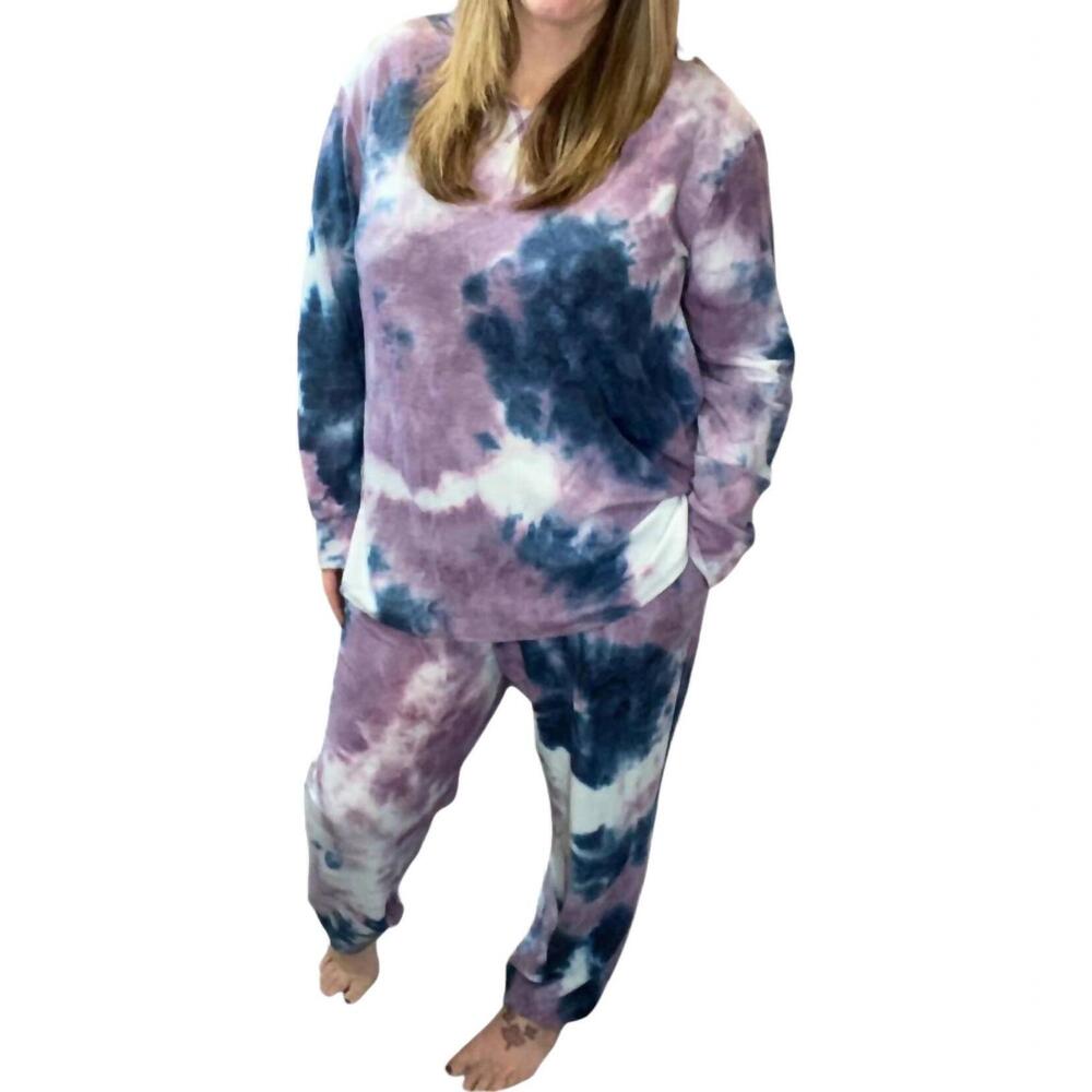 NEW HONEYME tie dye lounge set in purple/navy